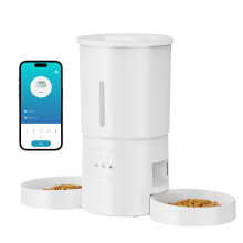 Automatic Cat Feeder with 2 Bowls: 5L Automatic Cat Feeder for 2 Cats with 2.4G WiFi & App Timer for Dry Food - AONBOY Dual Bowl Design for Mult Cats