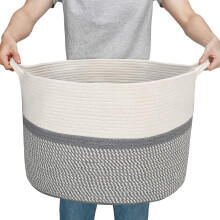 Woven Cotton Rope Basket,Large Toy Storage Organizer Blanket Basket Nursery Baskets Laundry Hamper,Storage Clothes Baskets with Handle Use for Bed