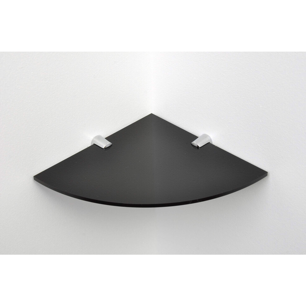 Bsm Marketing Wall Mounted Floating Acrylic Corner Shelf With Chrome Supports Available In Clear, Black And White (Black, 240Mm X 240Mm) 9N-4Gwp-L2do 5051222995297