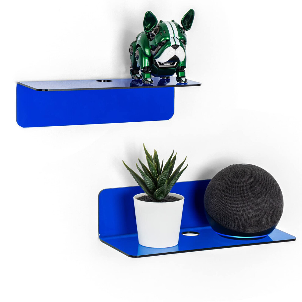 Oaprire Acrylic Floating Wall Shelves Set Of 2, Damage-Free Expand Wall Space, Small Wall Shelf For Smart Speaker, Action Figures, Monitor With Cable 5051222993941