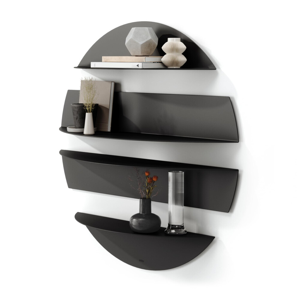 Umbra Solis Decorative Floating Shelf - Set Of 4 Wall-Mount Shelves To Display Small Objects And Artwork, Black