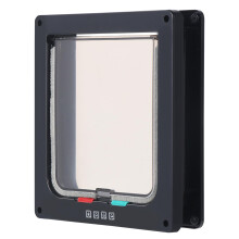 KEESIN Cat Door,4 Way Locking Cat Flap Door Silent Cat Door Pet Flap Activated Cat Flap Transpare for Panel Door/Glass Door/Window (L, Black)