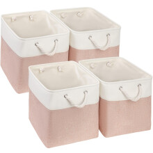 Mangata Fabric Storage Baskets, 33x33x33cm Cube Storage Unit Boxes Storage Boxes for Organizing Clothes Shelf Nursery Home Closet(Pink/White, Set of