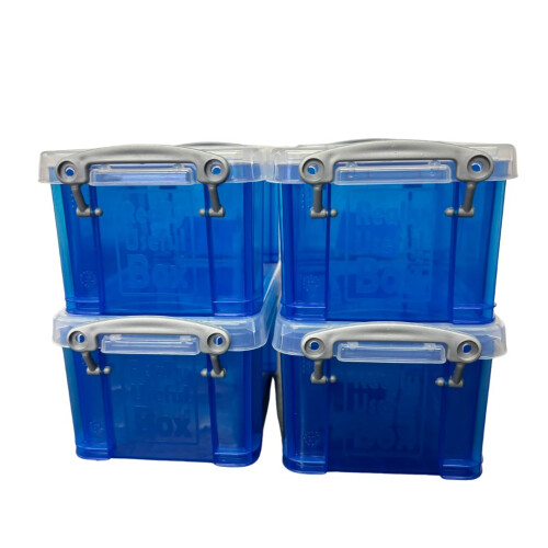 Really Useful Box, 0.7L, Clear Plastic Storage Boxes with Lids, Set of 4 (Blue) 2