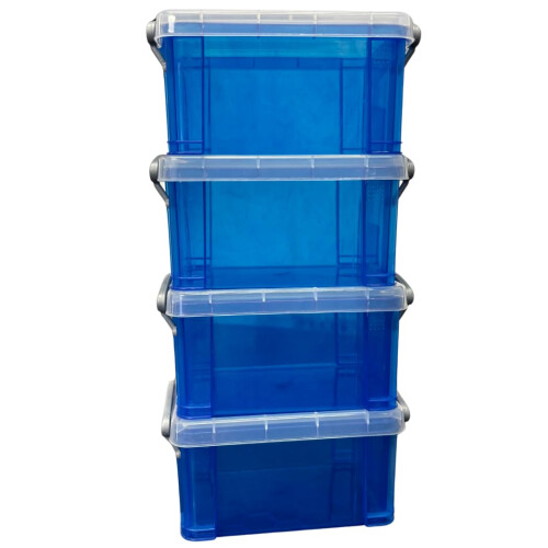 Really Useful Box, 0.7L, Clear Plastic Storage Boxes with Lids, Set of 4 (Blue) 1