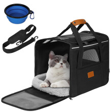 Alaoo Pet Handbag, Soft-Sided Travel for Cats Dogs Puppy with Shoulder Strap, Removable Mat and Pet Bowl, Portable Dog Travel Bag for Long and Short