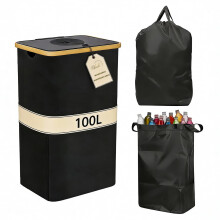 Ribech 100 Litre Foldable Bottle Recycling Bin with Lid & Removable Bag | Large Capacity Deposit Bottle Storage Container for Kitchen, Utility Room &