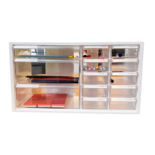 livinbox Desktop small parts cabinet w/13 Clear Drawers Dividers for DIY Tool Bits Plastic Storage Units, Office Supplies, Mountable Garage Cabinet,
