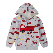 Sweatshirts voor jongens met cartoonauto-print, lange mouwen, capuchon, ritssluiting en zakken, casual weekend-sweatshirts voor baby's, rood, 3-4 jaar