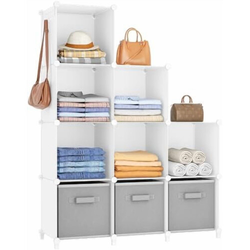 Portable Closet Organizer Shelves White 9-Cube