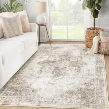 Waschbarer Vintage-Boho-Medaillon-Teppich (90 x 150 cm), rutschfest, kurzflorig, im Used-Look, für Küche, Schlafzimmer, Badezimmer, Flur – Taupe
