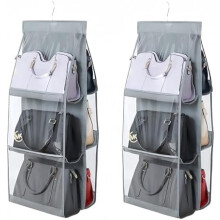 Transparente Hängeaufbewahrung für Handtaschen und Geldbörsen mit 6 Fächern – Platzsparendes Hängeregal für Kleiderschrank, Garderobe, über