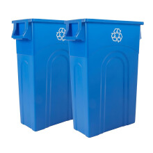 United Solutions Highboy Recycling Container, 23 Gallon, Space Saving Slim Profile and Easy Bag Removal for Indoor or Outdoor use, Recycle Blue (Pack