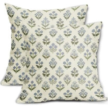Fodere per cuscini con stampa a blocchi blu e verde, set da 2, 40x40 cm (16x16 pollici)