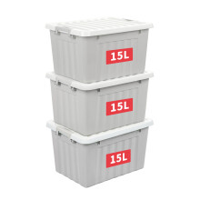 Cetomo 15L*3 Storage Boxes with Lids, Plastic Storage Box with Secure Side Latches, Stackable & Nestable Organizer for Home, Office, Moving, PP, Gray,
