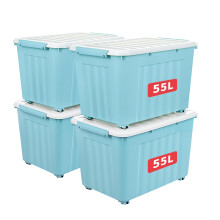 Cetomo 55L*4 Storage Boxes with Lids, Plastic Storage Box with Wheels and Secure Side Latches, Stackable & Nestable Organizer for Home, Office,