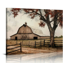 Schilderijen van een schuur als wanddecoratie, oude boerderijstijl, canvas muurkunst, rustieke rode schuur, schilderijprint, woonkamer, keuken