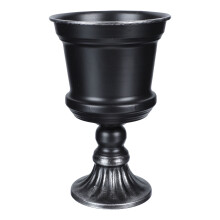 Kerstkleurige hoge metalen bloempot in urnvorm voor binnen/buiten.
