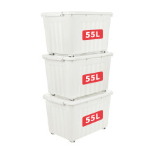 Cetomo 55L*3 Storage Boxes with Lids, Plastic Storage Box with Wheels and Secure Side Latches, Stackable & Nestable Organizer for Home, Office,