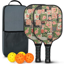 Floral fiberglass pickleball paddles set with 2 balls and