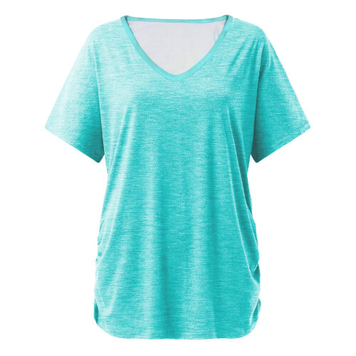 Πράσινα γυναικεία βαμβακερά μπλουζάκια Plus Size, με κοντομάνικα και V λαιμόκοψη, 1