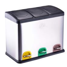 Dirt Devil Pedal Bin 3 x 15 L - Waste Separation System with 3 Compartments - Kitchen Waste Bin - Waste Bin with Soft Close Lid - 59 x 30 x 47.5 cm -