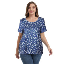 Damen-Kurzarmtops in Übergrößen, lässige Blusen mit Blumenmuster/einfarbig, Faltenblusen, Größen XL-5XL