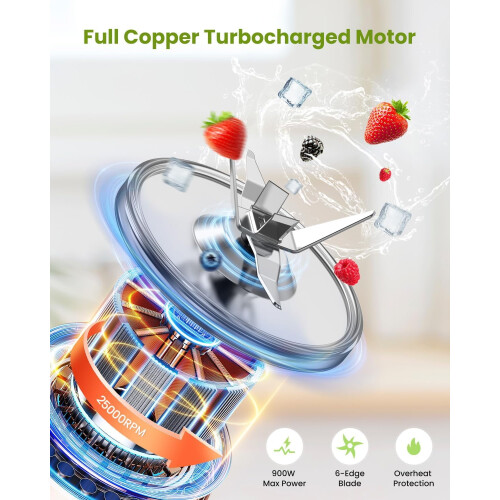 Μπλέντερ 900W για Smoothie, Προσωπικό Μπλέντερ για Μιλκσέικ και Smoothies με 2 * 22oz Φορητά 1