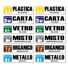 GamesMonkey? - Recycling Stickers for Recycling Garbage V1 ? Washable Waterproof Illustrated ? Italian English ? Conforms to UNI 11686 (15 x 4, 12