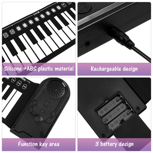Teclado infantil sem marca com 49 teclas pesadas, piano roll confiável e ritmo ajustável. 2