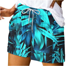 Dames zomershorts – Casual bedrukte shorts met hoge taille en zakken, elastische tailleband, trendy modieuze korte broek