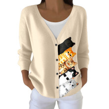 Cardigan-Pullover für Damen, langärmelig, offen, mit Knopfleiste, trendige Herbstmode, Strickmantel für Winter, Z1-Beige M