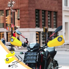 Yellow Motorcycle Hand Guards with LED Lights - Crash Protection for ATV & Motorcycles, Easy Install, Carbon Fiber Pattern