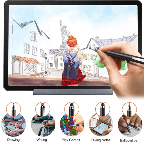 Penna stilo a disco 4 in 1 per schermi touch – Alta precisione, compatibile con iPhone, iPad e laptop; include 4 punte – Nera 2