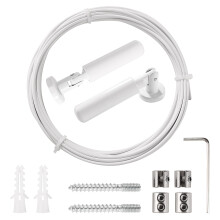 Lyeteung 5m Wall Mount Curtain Wire Rod Set, Hanging Wire Curtain Drape Rod, for Light/Lamp Photos Art Projects Clothesline, White