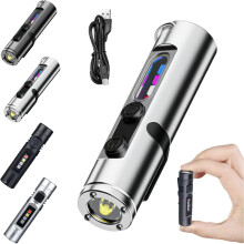 Wiederaufladbare EDC-Taschenlampe im Taschenformat, Mini-Lampe mit Feuerstarter, Lampe mit Magnetfuß für Camping und Wandern