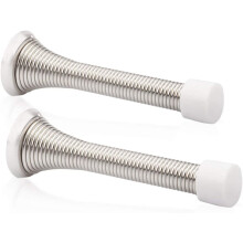 Tope de puerta con resorte (paquete de 2) en níquel satinado cepillado - Topes de puerta flexibles de 8,25 cm con puntas de goma blanca