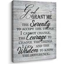 Serenity Prayer vászonkép falra – Inspiráló parasztház dekoráció hálószobába/imaszobába, szürke, azonnal felakasztható