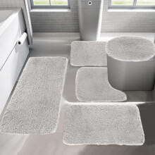 Juego de alfombrillas de baño PRETXORVE (5 piezas), color liso, pelo largo y suave, antideslizantes, absorbentes de agua, lavables a máquina –