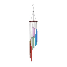 Campana de viento metálica de 12 tubos con diseño giratorio y parte superior de madera roja, sonido relajante, decoración colgante para interiores