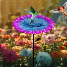 Colorful Metal Outdoor Bird Bath & Feeder for Garden, Patio, Lawn – Compatible with Outdoor Decor