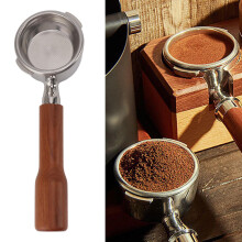 Koffieportafilter van 58 mm met houten handvat, 2 oren voor stabiel zetten.