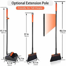 Balai et pelle à poussière légers et pivotants à 180 avec support vertical et peigne – Convient pour la maison, la cuisine et le bureau.