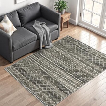 Moroccan area rug black 3x5 feet non-slip low-pile