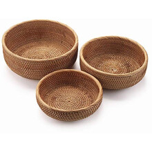 YANGQIHOME Natural Rattan Bread Baskets, Round Fruit Basket Bowls, Handwoven Storage Serving Baskets, Wicker Organizer for Dinning Room (Set of 3)