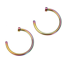 Többszínű sebészeti titán acél orrkarika, C alakú, nyitott karika, mindennapi viseletre, 8 mm, 2 db