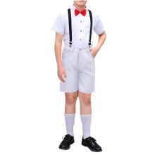 Boys Summer Solid Suit with Bow Tie, Short Sleeve Lapel Set – White, Ages 17–18, Compatible with Kids Formal Events