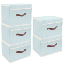 TYEERS Collapsible Storage Box with Lid, Fabric Storage Box for Clothes, Wardrobe Storage, 38x25x25 cm, Set of 5, Aqua Spring