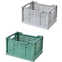 Spesh 2 Pcs Large Collapsible Storage Crates Stackable Plastic Storage Baskets Foldable Crate Boxes for Kitchen, Living Room, Bedroom(Dark green+grey)