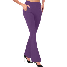 Pantaloni de yoga evazați pentru femei, cu talie înaltă și buzunare laterale, din gabardină elastică, culoare uni, S-2XL — Compatibili cu